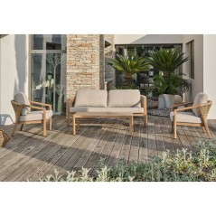 Salon bas de jardin - Gris - Aluminium imitation bois - 5 places - Goy