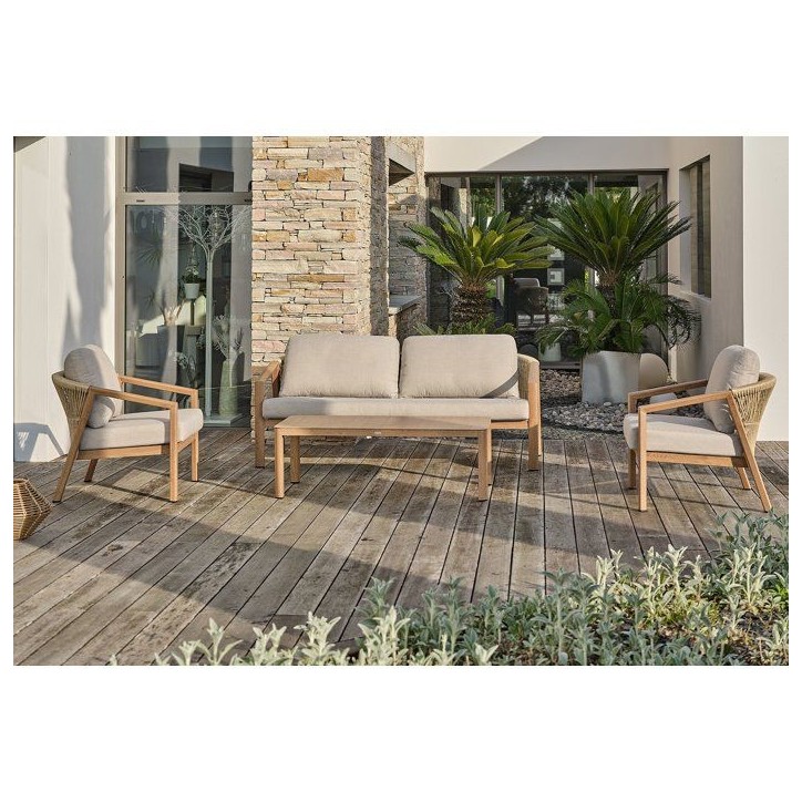 Salon bas de jardin - Gris - Aluminium imitation bois - 5 places - Goya Salon bas de jardin - Gris - Aluminium imitation bois - 5 places - Goya