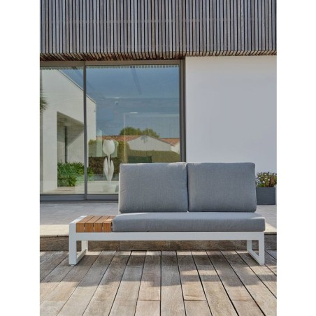 Salon de jardin d'angle - Blanc - Teck et aluminium - 6 places - Valencia