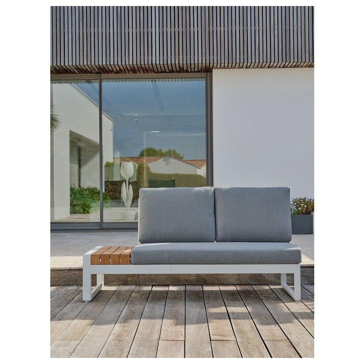 Salon de jardin d'angle - Blanc - Teck et aluminium - 6 places - Valencia Salon de jardin d'angle - Blanc - Teck et aluminium - 6 places - Valencia