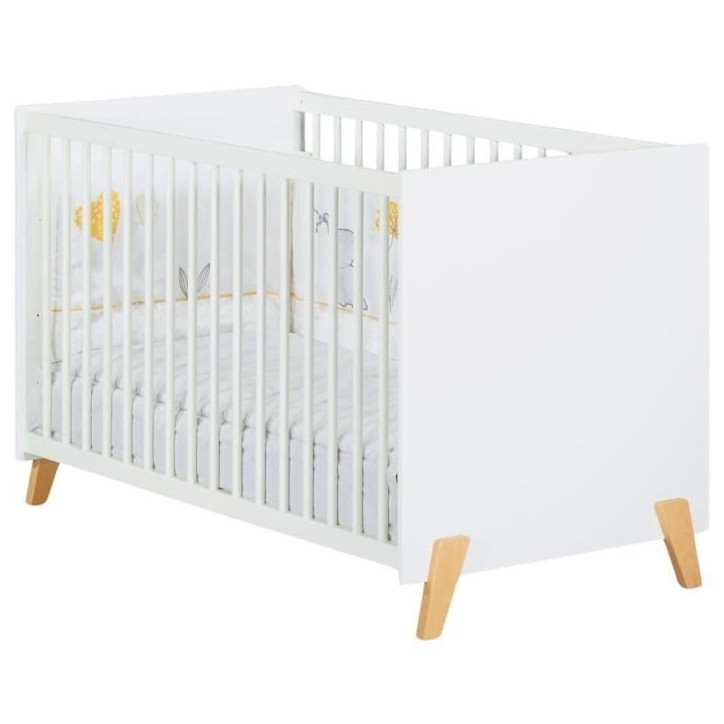 Lit bébé - 120 x 60 cm - Babyprice Joy Naturel - Blanc - Sur pieds en bois naturel Lit bébé - 120 x 60 cm - Babyprice Joy Naturel - Blanc - Sur pieds en bois naturel