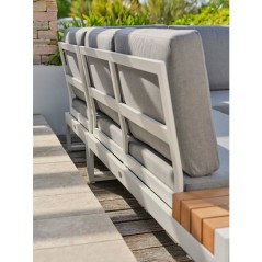 Salon de jardin d'angle - Blanc - Teck et aluminium - 6 places - Valen