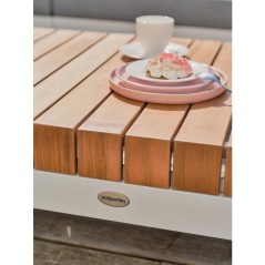Salon de jardin d'angle - Blanc - Teck et aluminium - 6 places - Valen