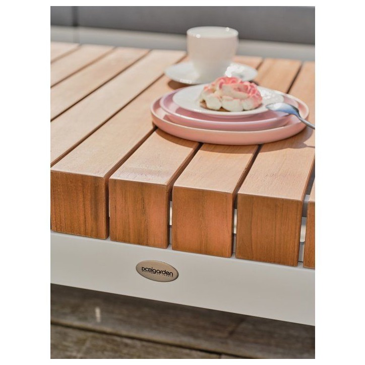Salon de jardin d'angle - Blanc - Teck et aluminium - 6 places - Valencia Salon de jardin d'angle - Blanc - Teck et aluminium - 6 places - Valencia
