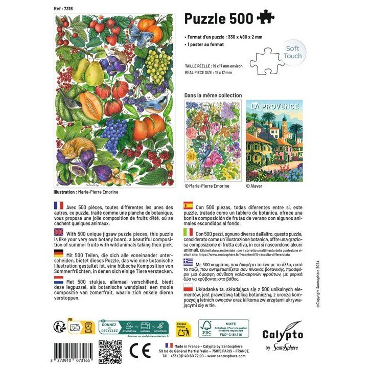 Puzzle - SENTOSPHERE - Calypto - 500 pieces - Les fruits d'été - Toucher soyeux - Des 8 ans
