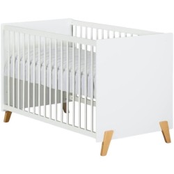 Lit bébé - 120 x 60 cm - Babyprice Joy Naturel - Blanc - Sur pieds e