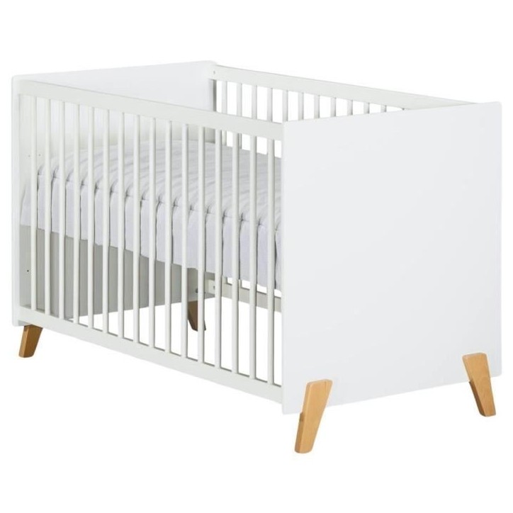 Lit bébé - 120 x 60 cm - Babyprice Joy Naturel - Blanc - Sur pieds en bois naturel Lit bébé - 120 x 60 cm - Babyprice Joy Naturel - Blanc - Sur pieds en bois naturel