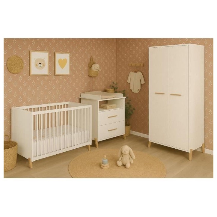 Lit bébé - 120 x 60 cm - Babyprice Joy Naturel - Blanc - Sur pieds en bois naturel Lit bébé - 120 x 60 cm - Babyprice Joy Naturel - Blanc - Sur pieds en bois naturel