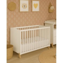 Lit bébé - 120 x 60 cm - Babyprice Joy Naturel - Blanc - Sur pieds e