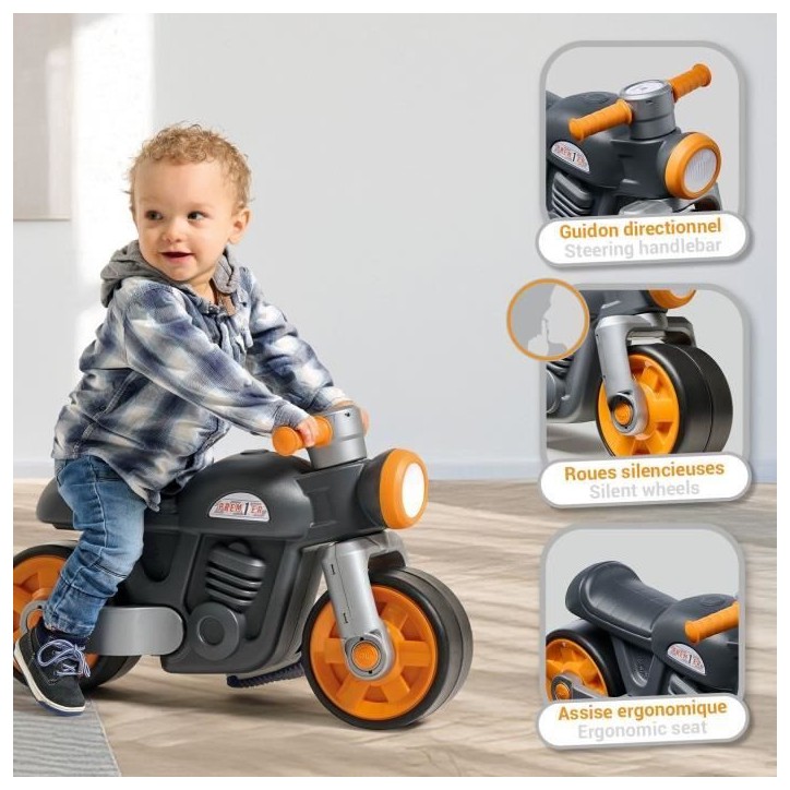 Draisienne Moto Premier - FALK - Avec roues silencieuses - Gris - 75% Plastique Recyclé - 100% Fabriqué en France - Des 12 mo Draisienne Moto Premier - FALK - Avec roues silencieuses - Gris - 75% Plastique Recyclé - 100% Fabriqué en France - Des 12 mo
