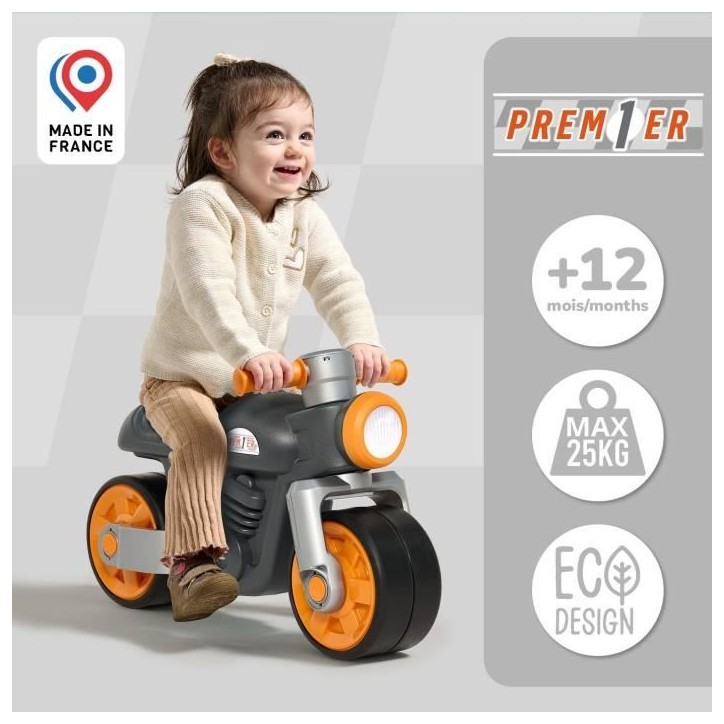 Draisienne Moto Premier - FALK - Avec roues silencieuses - Gris - 75% Plastique Recyclé - 100% Fabriqué en France - Des 12 mo Draisienne Moto Premier - FALK - Avec roues silencieuses - Gris - 75% Plastique Recyclé - 100% Fabriqué en France - Des 12 mo