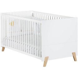 Lit évolutif - 140x70cm - Babyprice Joy Naturel - Blanc sur pieds en
