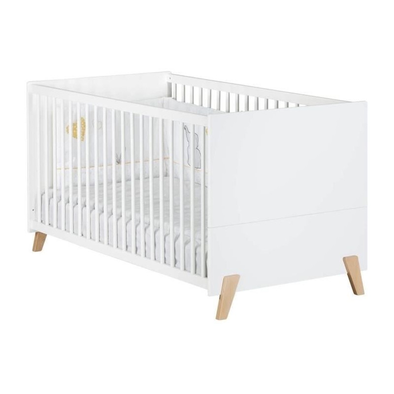 Lit évolutif - 140x70cm - Babyprice Joy Naturel - Blanc sur pieds en Lit évolutif - 140x70cm - Babyprice Joy Naturel - Blanc sur pieds en