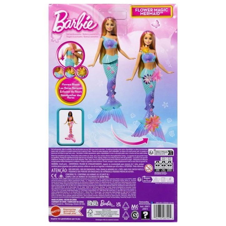 Poupée Sirene - Barbie - Flower Magic - Fleurs Éclorent - Jouable dans l'Eau - Multicolore