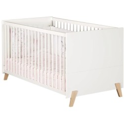 Lit évolutif - 140x70cm - Babyprice Joy Naturel - Blanc sur pieds en