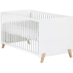 Lit évolutif - 140x70cm - Babyprice Joy Naturel - Blanc sur pieds en