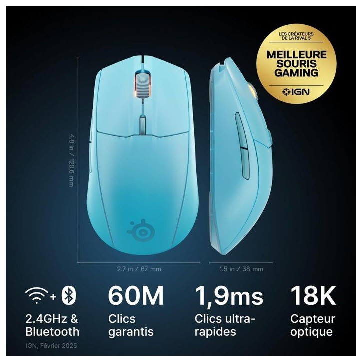 Souris gaming sans fil - STEELSERIES - Rival 3 Gen 2 - Turquoise Souris gaming sans fil - STEELSERIES - Rival 3 Gen 2 - Turquoise