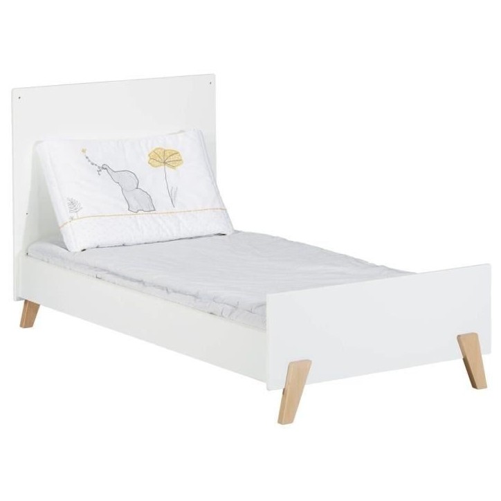 Lit évolutif - 140x70cm - Babyprice Joy Naturel - Blanc sur pieds en bois naturel