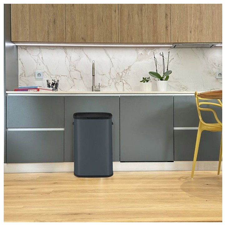 Poubelle de cuisine 60L PORTLAND – Ouverture push par pression – Acier inox Gris – KITCHEN MOVE Poubelle de cuisine 60L PORTLAND – Ouverture push par pression – Acier inox Gris – KITCHEN MOVE