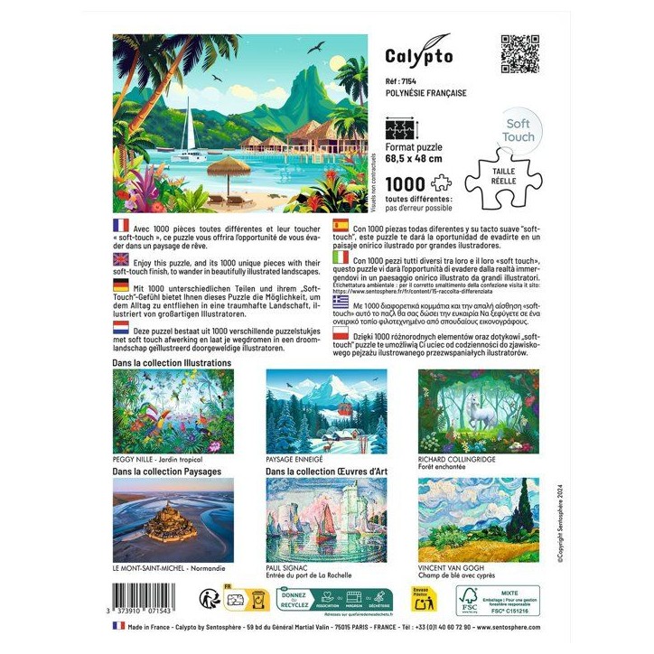 Puzzle - SENTOSPHERE - Calypto - 1000 pieces - Polynérise Française - Toucher soyeux - Des 9 ans Puzzle - SENTOSPHERE - Calypto - 1000 pieces - Polynérise Française - Toucher soyeux - Des 9 ans