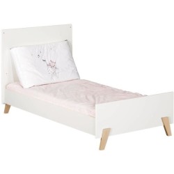 Lit évolutif - 140x70cm - Babyprice Joy Naturel - Blanc sur pieds en
