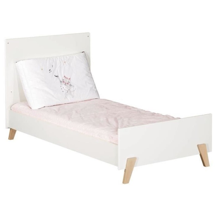 Lit évolutif - 140x70cm - Babyprice Joy Naturel - Blanc sur pieds en bois naturel
