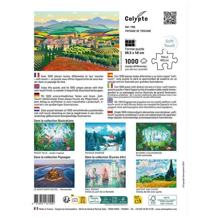 Puzzle - SENTOSPHERE - Calypto - 1000 pieces - Paysage de la Toscane - Toucher soyeux - Des 9 ans Puzzle - SENTOSPHERE - Calypto - 1000 pieces - Paysage de la Toscane - Toucher soyeux - Des 9 ans