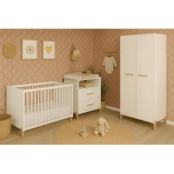 Armoire bébé Joy Naturel - Blanche - Sur pieds en bois naturel - 2 p