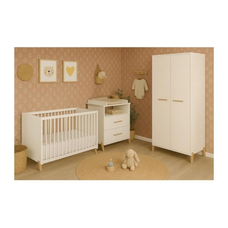 Armoire bébé Joy Naturel - Blanche - Sur pieds en bois naturel - 2 p Armoire bébé Joy Naturel - Blanche - Sur pieds en bois naturel - 2 p