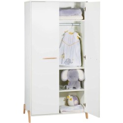 Armoire bébé Joy Naturel - Blanche - Sur pieds en bois naturel - 2 p