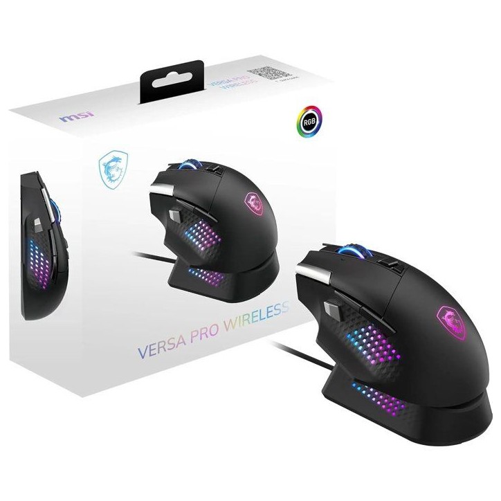 Souris gamer sans fil Bluetooth/2,4 GHz/USB - MSI VERSA PRO Wireless - Station de charge - Noir Souris gamer sans fil Bluetooth/2,4 GHz/USB - MSI VERSA PRO Wireless - Station de charge - Noir