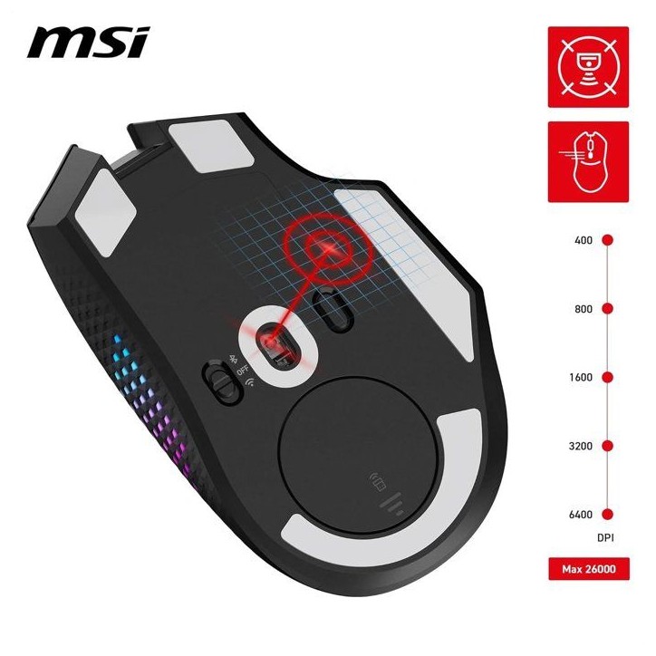 Souris gamer sans fil Bluetooth/2,4 GHz/USB - MSI VERSA PRO Wireless - Station de charge - Noir Souris gamer sans fil Bluetooth/2,4 GHz/USB - MSI VERSA PRO Wireless - Station de charge - Noir