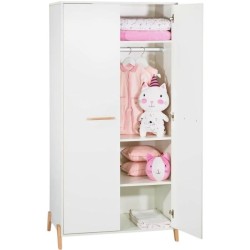 Armoire bébé Joy Naturel - Blanche - Sur pieds en bois naturel - 2 p