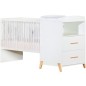 Lit Combiné - 120x60cm - Evolutif en 90x190cm - Babyprice Joy Naturel - Blanc sur pieds en bois naturel