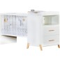 Lit Combiné - 120x60cm - Evolutif en 90x190cm - Babyprice Joy Naturel - Blanc sur pieds en bois naturel