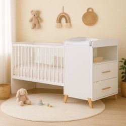 Lit Combiné - 120x60cm - Evolutif en 90x190cm - Babyprice Joy Naturel