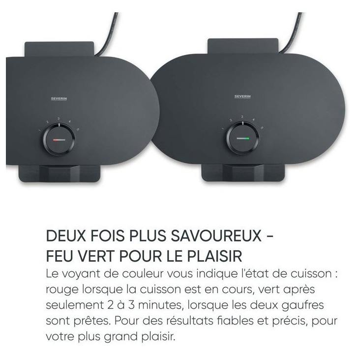 Gaufrier duo - SEVERIN - WA2118 - 1200 W - Formes de coeur - Revetement céramique anti-adhésif - Noir