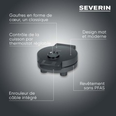 Gaufrier solo - SEVERIN - WA2116 - 1200 W - Formes de coeur - Revetement céramique antiadhésif - Noir