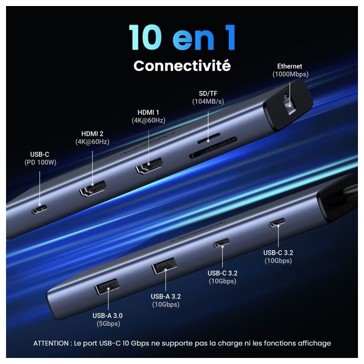 Hub USB-C 10 en 1 - UGREEN - Gris Hub USB-C 10 en 1 - UGREEN - Gris