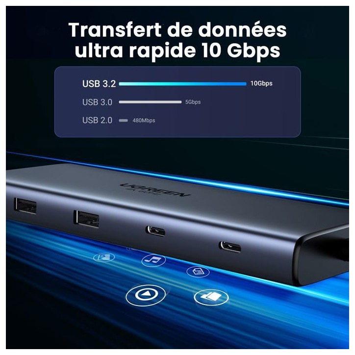 Hub USB-C 10 en 1 - UGREEN - Gris Hub USB-C 10 en 1 - UGREEN - Gris