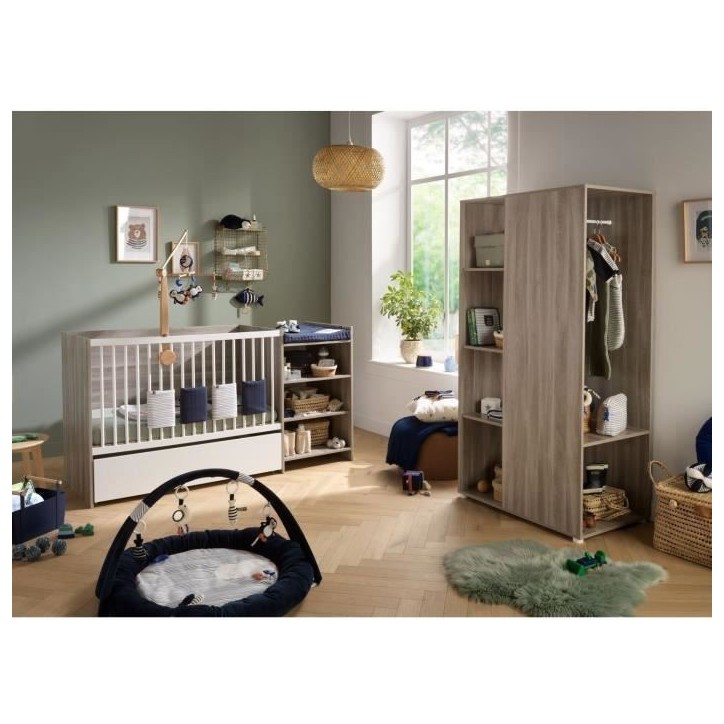 Lit bébé combiné - 120x60cm - Evolutif en 90x190cm - Babyprice Up - Chene silex - Avec commode a langer étagere Lit bébé combiné - 120x60cm - Evolutif en 90x190cm - Babyprice Up - Chene silex - Avec commode a langer étagere