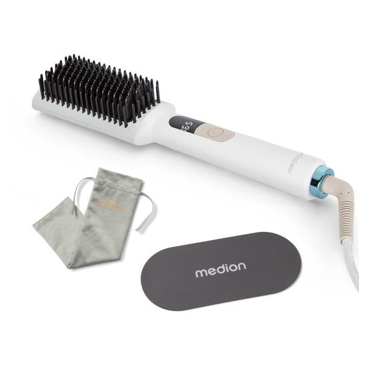 Brosse chauffante - MEDION - MD19859 - 46 W - 5 niveaux de chaleur - 165 a 210°C - Blanc Brosse chauffante - MEDION - MD19859 - 46 W - 5 niveaux de chaleur - 165 a 210°C - Blanc