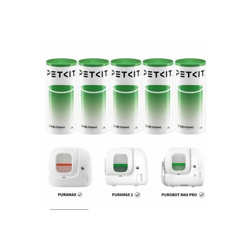 Lot de 5 rouleaux de 20 sacs poubelle - PETKIT - 8 L - Pour litiere au