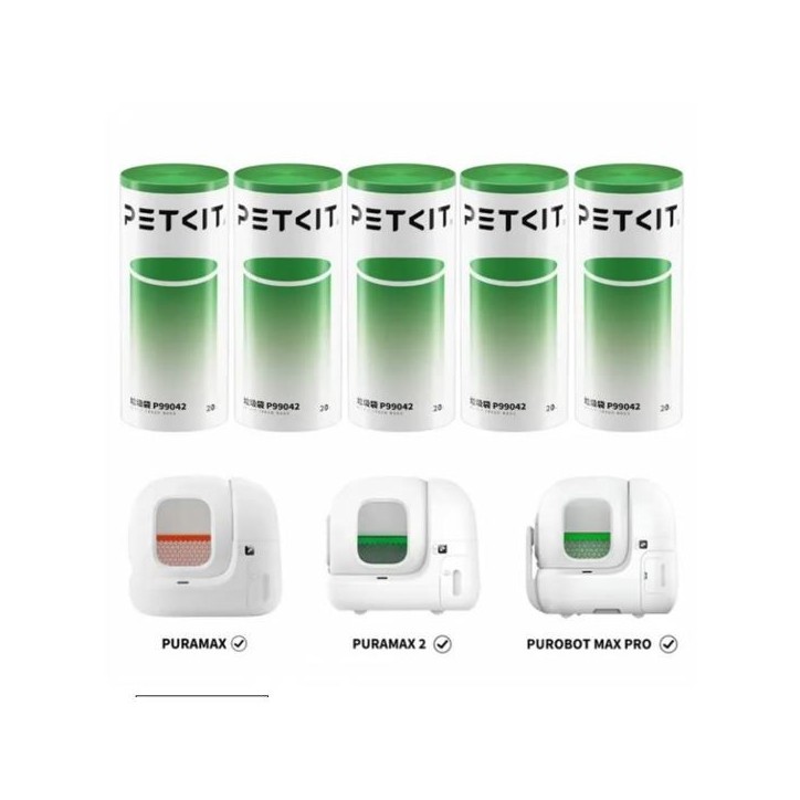 Lot de 5 rouleaux de 20 sacs poubelle - PETKIT - 8 L - Pour litiere automatique PETKIT PURAMAX 2 - Vert Lot de 5 rouleaux de 20 sacs poubelle - PETKIT - 8 L - Pour litiere automatique PETKIT PURAMAX 2 - Vert
