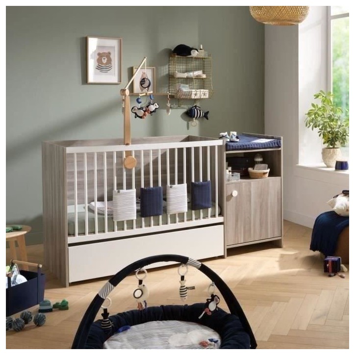 Lit bébé combiné - 120x60cm - Evolutif en 90x190cm - Babyprice Up - Chene - Avec commode a langer 1 porte Lit bébé combiné - 120x60cm - Evolutif en 90x190cm - Babyprice Up - Chene - Avec commode a langer 1 porte