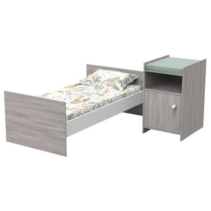 Lit bébé combiné - 120x60cm - Evolutif en 90x190cm - Babyprice Up - Chene - Avec commode a langer 1 porte Lit bébé combiné - 120x60cm - Evolutif en 90x190cm - Babyprice Up - Chene - Avec commode a langer 1 porte