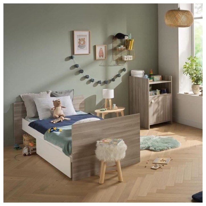 Lit bébé combiné - 120x60cm - Evolutif en 90x190cm - Babyprice Up - Chene - Avec commode a langer 1 porte Lit bébé combiné - 120x60cm - Evolutif en 90x190cm - Babyprice Up - Chene - Avec commode a langer 1 porte