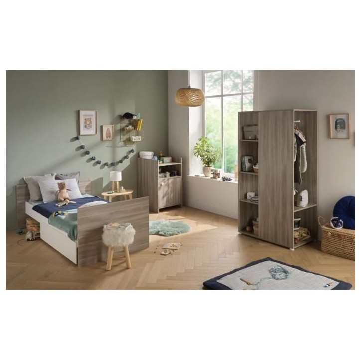 Lit bébé combiné - 120x60cm - Evolutif en 90x190cm - Babyprice Up - Chene - Avec commode a langer 1 porte Lit bébé combiné - 120x60cm - Evolutif en 90x190cm - Babyprice Up - Chene - Avec commode a langer 1 porte