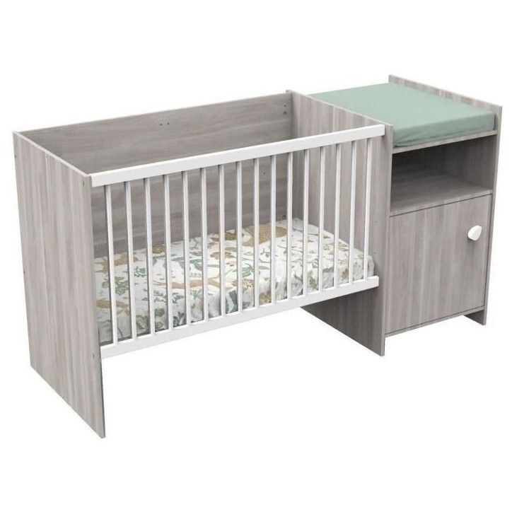 Lit bébé combiné - 120x60cm - Evolutif en 90x190cm - Babyprice Up - Chene - Avec commode a langer 1 porte Lit bébé combiné - 120x60cm - Evolutif en 90x190cm - Babyprice Up - Chene - Avec commode a langer 1 porte