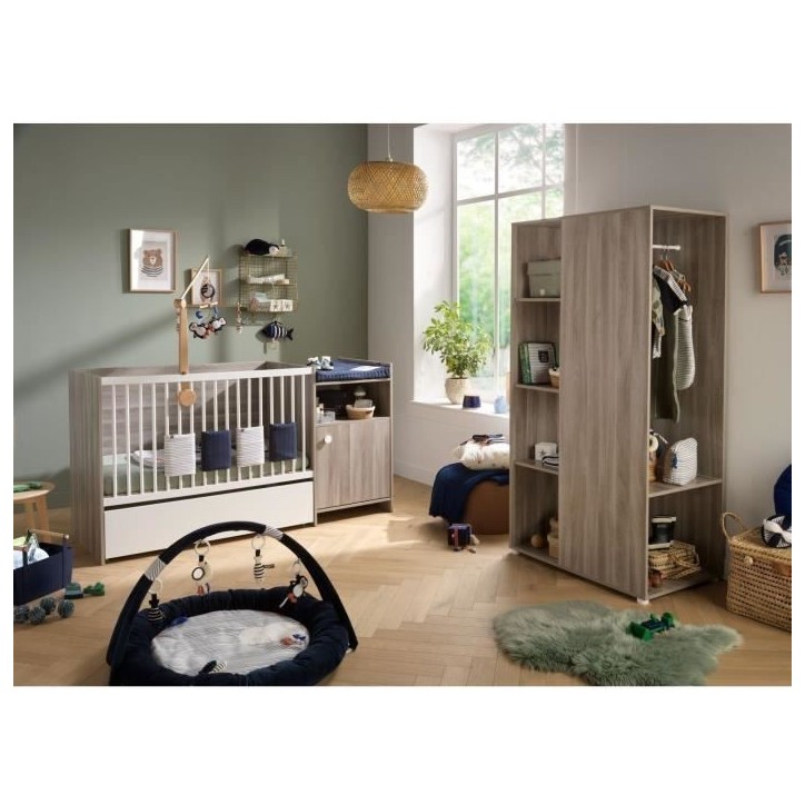 Lit bébé combiné - 120x60cm - Evolutif en 90x190cm - Babyprice Up - Chene - Avec commode a langer 1 porte Lit bébé combiné - 120x60cm - Evolutif en 90x190cm - Babyprice Up - Chene - Avec commode a langer 1 porte